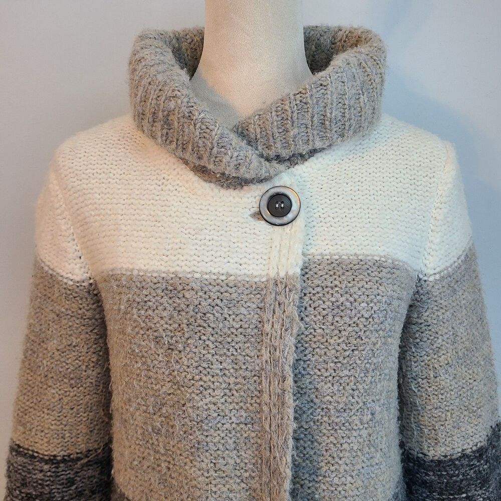 Betty Betty Firenze Italian Wool Blend Color Block Long Cardigan Sweater Sz S - Picture 5 of 13